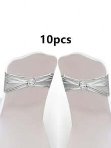 2pcs/10pcs/20pcs High Quality Shiny Silver Spandex Bowknot Elastic Chair Sash, Suitable For Home, Hotel, Party, Wedding, Birthday, Metal Chair Back Bow Ribbon - Silver - View 8