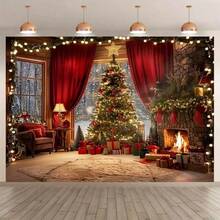 1pc Christmas Tree & Fireplace Scene Background, Suitable For Holiday Photos & Decor, Universal Polyester Banner, Versatile Use, Suitable For Various Occasions, No Power Required - Multicolor - View 3