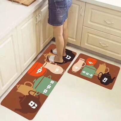  Tapetes de cozinha, conjunto de 2peças, tamanhos 38x58 cm e 38x118 cm respectivamente-Padrões coloridos de potes-IDee Home