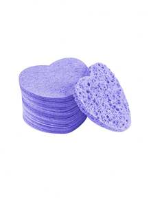 60pcs Compressed Face Sponge, Natural Exfoliator, Disposable Cleansing Pad, Soft Heart Pads With Storage Container, Travel Makeup Remover