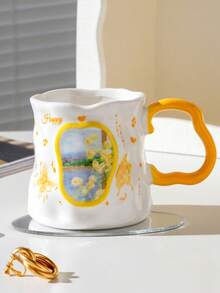 1个蝴蝶花卉图案陶瓷马克杯，咖啡杯，水杯，ins风早餐杯，送给姐妹/闺蜜的独特礼物 - 彩色 - 查看 7