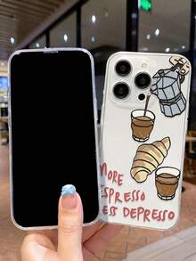 Coffee Croissant Painted Anti-Drop Transparent Minimalist Shockproof Phone Case Compatible With IPhone 17/17 Pro/17 Pro Max/16/15 XR/7/8/16 Pro Max/13/15 Pro Max/12 Pro Max/13 Pro Max/14 Pro Max, Galaxy, Redmi 10/9/Note 9/12C/Note 11 Pro/Note 8 Pro/9C/9A - Multicolor - View 5