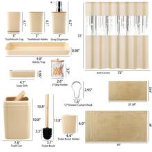 YESagoodShop Bathroom Set Black Trash Can  9 Piece Decor Toothbrush Holder Cup Lotion Dispenser Tray Soap Dish Toilet Brush Qtip 1763699629789 - 浴室套裝+浴簾+毛巾套裝 - 查看 2