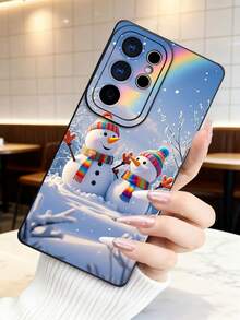 1 pieza Funda de teléfono con diseño de muñecos de nieve con bufandas arcoíris bajo un cielo nevado y un arcoíris en el fondo, estilo invernal festivo ideal para la temporada navideña y días fríos, protección elevada para lente con diseño de ojo, resistente a golpes, compatible con iPhone17 ProMax/16/15/14/13/12/11/Plus/Pro/ProMax, compatible con Galaxy A34/A35/A54/A55, Galaxy S20/S21/S22/S23/S24/S25 Ultra/Plus, compatible con Galaxy/Redmi/Honor/OPPO/ViVo - Negro - Ver 3