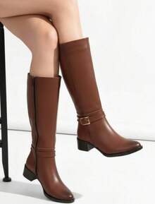 Botas altas negras  para mujer con tacón medio y hebilla elegante  casual    botas de mujer  Fiesta    invierno - Camel - Ver 1