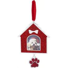 Adorno de árbol de Navidad con marco de fotos adorno de metal para decoración de árbol de Navidad adorno decorativo para colgar árbol de Navidad recuerdo anual 1 casa de perro - Plateadoyrojo - Ver 1