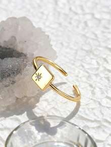 Charm-In 1 pieza Anillo ajustable de oro de 18 quilates chapado en latón con forma de corazón, geométrico y de cachorro con circonita cúbica, regalo para el Día de San Valentín, Día de la Madre - Dorado - Ver 6