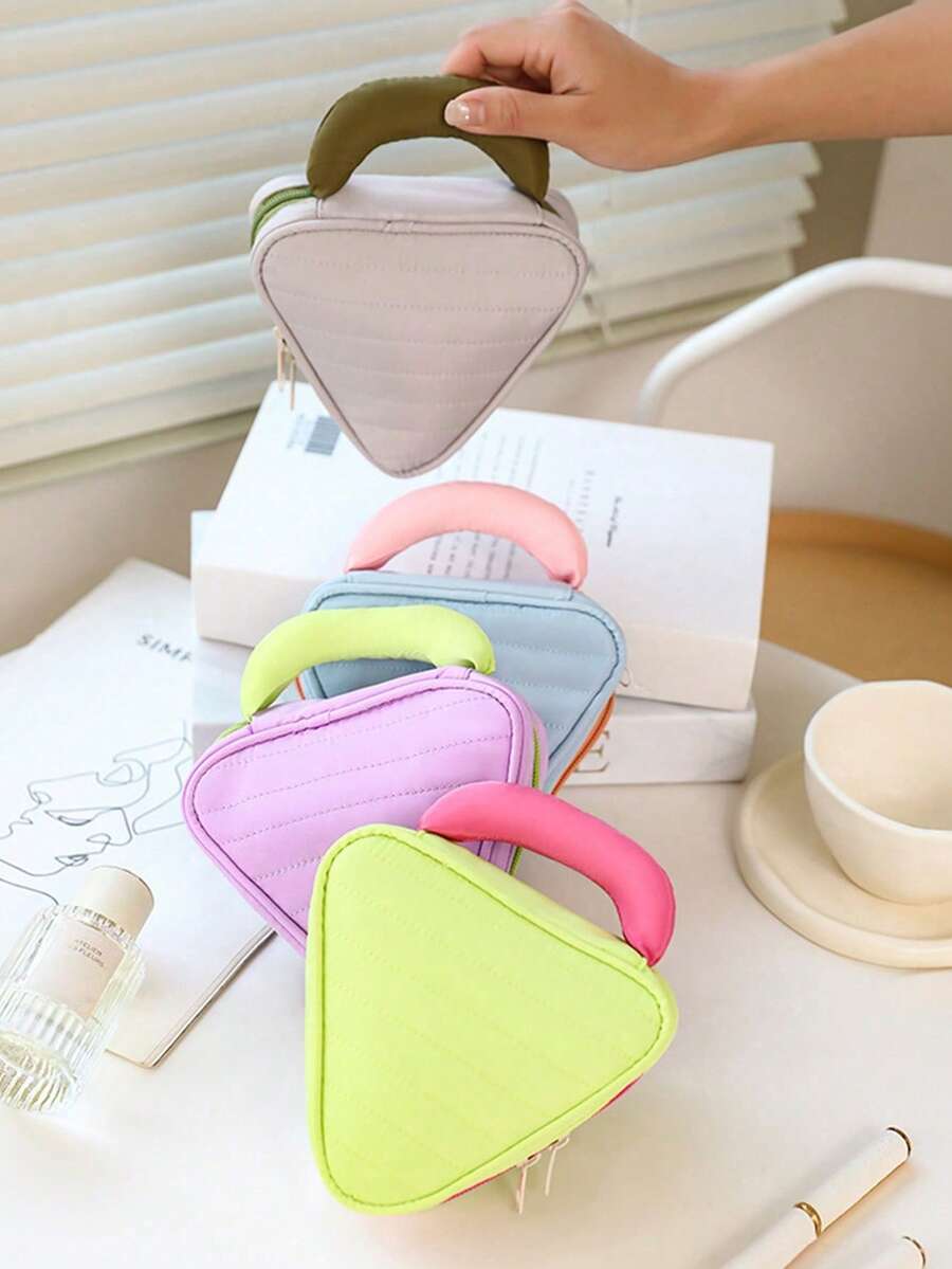 High-Quality Soda-Shaped Cosmetic Bag, Portable Toiletry Clutch, Handheld Makeup Bag, Large Capacity Triangle Travel Makeup Pouch - Multicolor - View 1