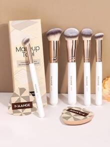 MAANGE Bộ cọ trang điểm chuyên nghiệp 5/7 món, cọ trang điểm du lịch nhỏ gọn, bao gồm cọ nền, cọ mặt, cọ phấn phủ, cọ má hồng, cọ che khuyết điểm, cọ tạo khối, cọ mũi, cọ phấn mắt, cọ chi tiết, phù hợp cho trang điểm mặt hàng ngày, có thể dùng cho các sản phẩm dạng lỏng, kem và phấn - cọ đánh bóng, tán màu và làm lớp lót trang điểm dành cho phụ nữ và bé gái, quà tặng, cọ trang điểm chuyên nghiệp, bộ trang điểm hoàn chỉnh. - trắng - Xem 3