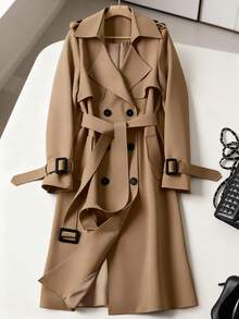 女士百搭优雅秋冬风衣，时尚通勤休闲长款风衣，英伦风中长款外套