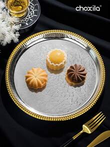 choxila 1pc Stainless Steel Food Tray, Can Be Used As Serving Tray, Storage Tray, Decorative Tray, Pastry Snack Cake Fruit Tray, Jewelry Dish, Cosmetic Organizer Tray, Bathroom Sundries Organizer Tray, Suitable For Home/Restaurant/Party/Camping/Wedding - Tray - View 4
