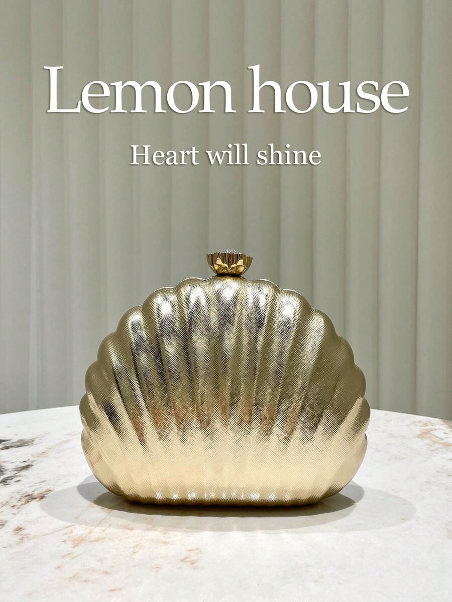 1 st guldfärgad snäckskalformad PU-kuvertväska, glansig kvällsplånbok, elegant glitterpartyväska, brudväska, lämplig för fest, bröllop, klubb och cocktailevenemang - Guld - Visa 1