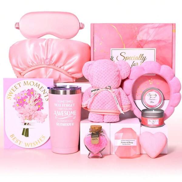 Unique Care Gifts For Women,Relaxing Spa Gift Basket Set,  Bath Sets Gift, With Stainless Steel Tumbler & Flannel Blanke,9/10/12-Piece,Holiday Gifts,Birthday Gifts For Mom, Sister,Best Friend,Wife,Graduation Gift Boxes