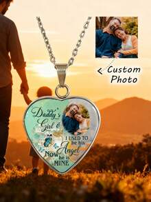 suteyi Customized Children's Heart-Shaped Photo Necklace, Personalized Christmas Gift From Father To Daughter - Silver - View 1
