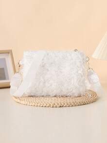 Túi xách lông thời trang dành cho nữ, Túi đeo chéo điện thoại tối giản - trắng - Xem 3