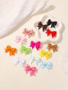 6pcs Handmade Fabric Bow Hair Clips, Girls' Solid Color Side Bangs Hairpins, Suitable For Daily Wear And Holiday Outfits - Multicolor - View 2