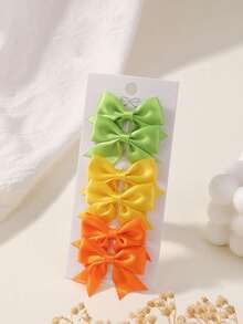 6pcs Handmade Fabric Bow Hair Clips, Girls' Solid Color Side Bangs Hairpins, Suitable For Daily Wear And Holiday Outfits - Multicolor - View 7