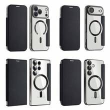 1PC Luxury Business PU Leather Wallet Phone Case Compatible With IPhone Air 17 17Pro 17Promax Compatible With Samsung Galaxy S25Ultra S24Ultra S23Ultra S22Ultra A56 A07 A17 - Magnetic Wireless Charging Compatible, Lens Protector, Lanyard, Card Slots, Full Body Plated Clear Shockproof Flip Cover - Black - View 11