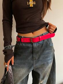 1条女士红色PU西部风格皮带 - 紅色 - 查看 8