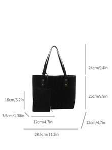 Fashionable Geometric Pattern Foldable Tote Bag, Large Capacity, Suitable For Girls And Women For Shopping, Commuting And Travel, Retro Style Handbag/Backpack - Black - View 8