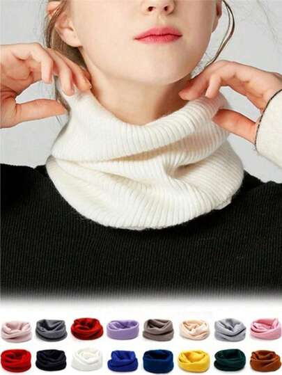 1pc Unisex Solid Color Wool Neck Gaiter, Warm Thick Knitted Neck Warmer Scarf, Fashion Versatile Neck Protector, Autumn/Winter