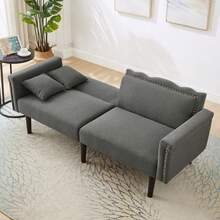 Sofa Bed With Bed Function, Adjustable Angle, Golden Legs, With Cushions And Side Storage Pockets - Antique Gray - View 4