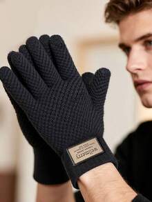 زوج من قفازات الرجال المحبوكة، مقاس كبير، مبطنة حرارية، مسمكة، جاكار، مقاومة للبرد ودافئة، متوافقة مع شاشة اللمس، خريف/شتاء - A - مشاهدة 1