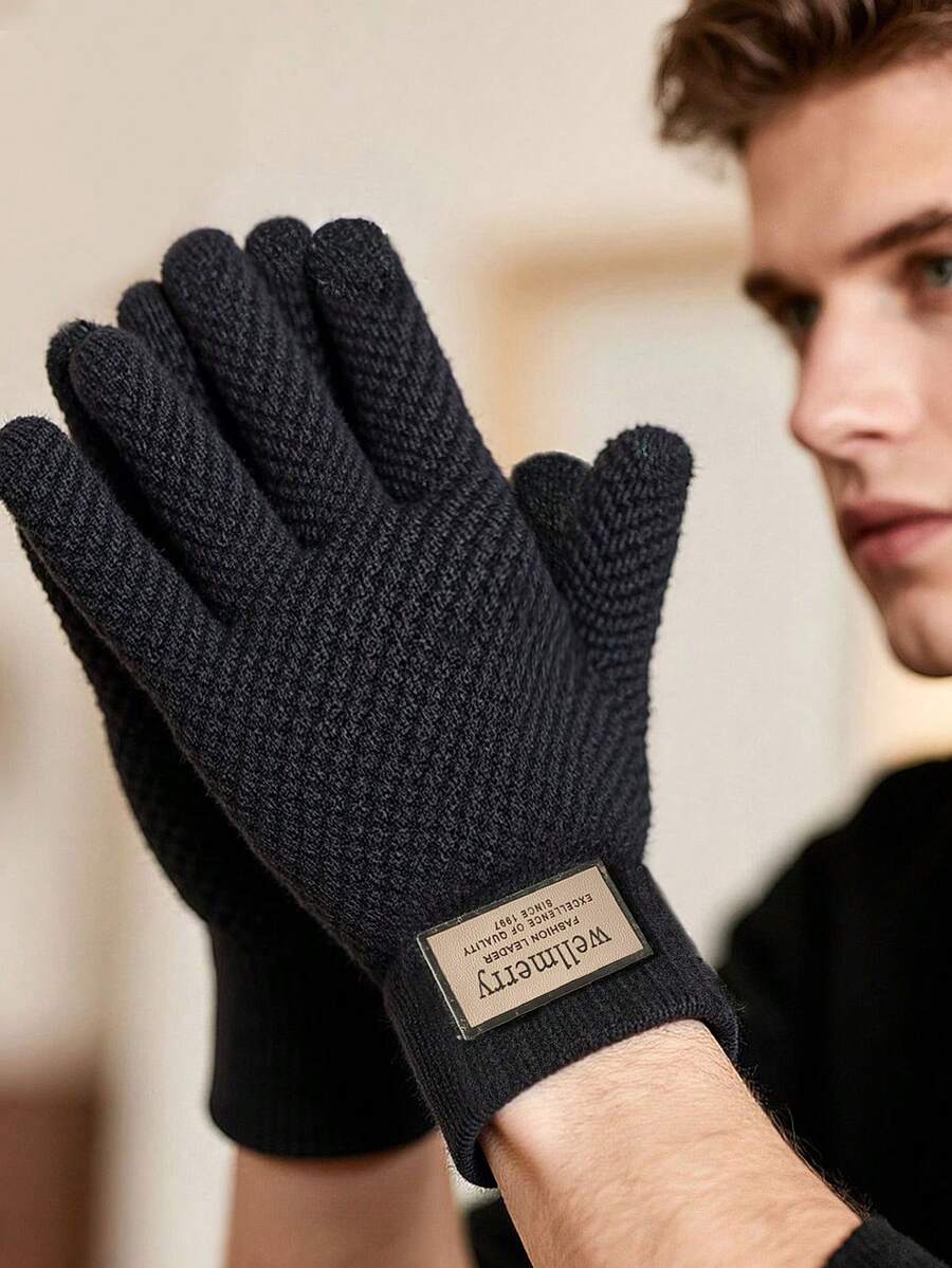 زوج من قفازات الرجال المحبوكة، مقاس كبير، مبطنة حرارية، مسمكة، جاكار، مقاومة للبرد ودافئة، متوافقة مع شاشة اللمس، خريف/شتاء - A - مشاهدة 1