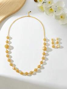 Mgyi Gold-Colored Copper Fashionable And High-End Luxury Retro For Women,18K Gold Plated Elegant Luxury Square Design Necklace For Women, Suitable For Nigeria, Dubai, Middle East, Saudi Arabia Bridal Wedding, Daily Wear, Wedding Anniversary Gift, Halloween Gift For Friends - PXLEH-247 - View 5