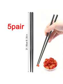 5 Pairs High Quality Stainless Steel Chopsticks - Non-Slip, Reusable Korean And Japanese Style Food Sticks For Sushi, Snacks Etc. - Durable Kitchen Utensil Set - Black - View 7