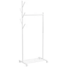 HOMCOM Clothes Rack With Wheels, Mobile Wardrobe With Clothes Rail, 5 Hooks, White Shoe Rack