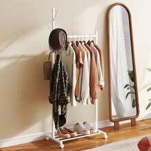 HOMCOM Clothes Rack With Wheels, Mobile Wardrobe With Clothes Rail, 5 Hooks, White Shoe Rack