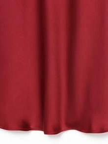 DEEKA 夏季新款时尚优雅性感薄款围巾装饰缎面连衣裙，适合女士派对穿着 - 紅色 - 查看 8