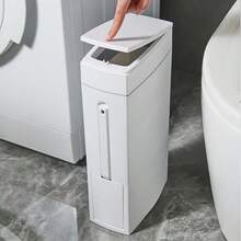 Trash Can,Bathroom Orginazor   Slim Corner Trash Can For Home Use With A Toilet Brush, Designed For Bathrooms And Toilets, Featuring A Plastic Lid.Bathroom Organization And Storage,Kitchen Essentials,Trash Cans For Bedroom,Bathroom Deccor,Bathroom Accesssories,Bathroom Storage,Kitchen,Room Decor,Bathroom Essentials,Home Essentials, Trash Can,Bathroom,Kitchen Essentials,Garbage Bin,Bathroom Deccor,Baño,Laundry Room Accescories - 白色 - 查看 3