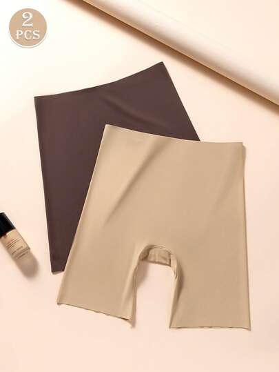 2pcs Women High Waist Melon Color Briefs, Anti-Chafing Safety Shorts, Seamless Non-Rolling Elastic Breathable Panties