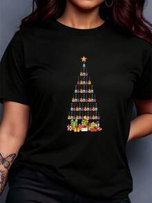 Gitarren Weihnachtsbaum Frohe Weihnachten Gitarrenliebhaber Musik Geschenk T-Shirt Grafik T-Shirts Frauen Crop Tops Sommer Outfits für Frauen Sommer Tops T-Shirt - Schwarz - Übersicht 7