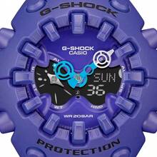 Casio Reloj deportivo para hombres G-Shock - Disponible en múltiples colores vibrantes (morado/rosa/plateado/verde lima), resistente al agua 200M, pantalla analógica/digital dual con retroiluminación LED, diseño protector duradero, adecuado para uso diario y deportes GA-V01-2A - Morado - Ver 4