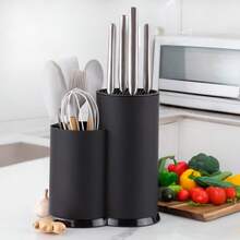 Household Plastic Knife Block - All-In-One Kitchen Utensil Storage Rack For Knives - Black - View 1