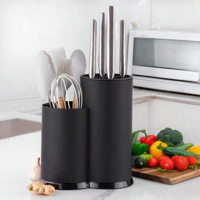 Household Plastic Knife Block - All-In-One Kitchen Utensil Storage Rack For Knives