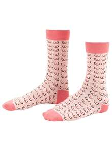 1 Pair Women Pink Fun Icon Cartoon Mid-Calf Cotton Socks Couple Gift Home Wear - Multicolor - View 2