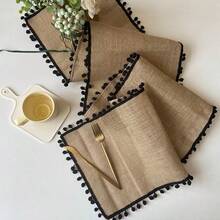 1pc Tasseled Table Runner, Square Jute Pom Pom Tabletop Decor, Christmas Party Holiday Tablecloth, Reusable Wedding Festival Table Mat - Multicolor - View 16