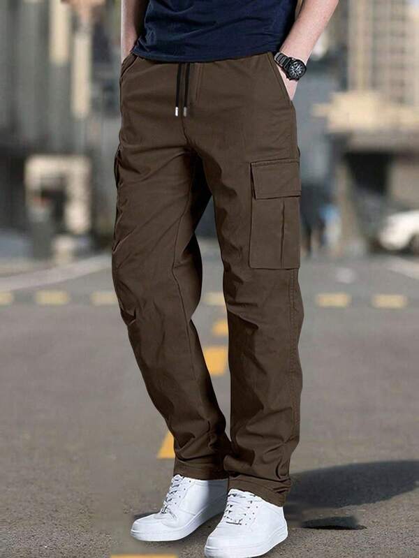 1 件男士户外纯色工装裤，多口袋工作服长裤，适合夏季海滩、日常通勤、跑步、健身、休闲运动，直筒裤