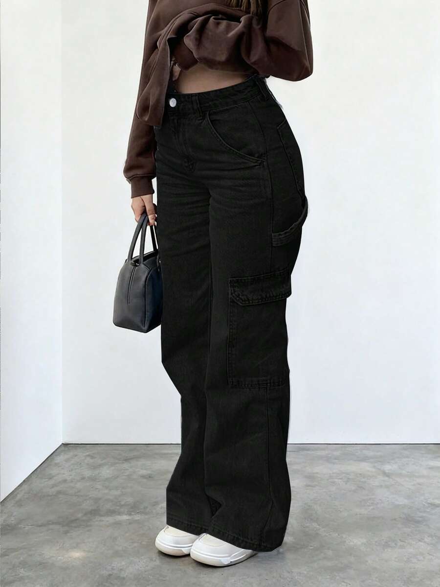 NVFelix 2026 Nuevos Jeans negros de cintura alta, pierna recta y holgados, elegante estilo casual Y2K streetwear, adecuado para primavera y verano