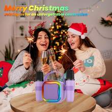 Doyran 成人迷你卡拉OK机：配备2个无线卡拉OK麦克风和灯光，适合家庭聚会 - 便携式卡拉OK音箱 - 舞台低音炮