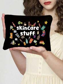 时尚化妆包，印有“护肤品”字样 - 拉链化妆品收纳袋，男女通用多功能旅行配件，无异味轻便设计，大容量化妆包，女生洗漱包，旅行用品，姐妹朋友送礼佳品，收纳袋，洗漱包，手提包，女生礼物，便携式折叠收纳袋，外出旅行必备（四色可选），圣诞节，情人节礼物 - 彩色 - 查看 17