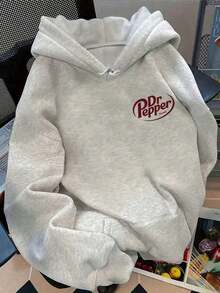 Letter Graphic Cute Women's Oversized Hoodie In Light Grey, Y2K Style Fall/Winter Clothes For Women  ,Romantic Pink Love Graphic Drawstring Hooded Sweatshirt For Ladies,Women's Hooded Sweatshirt - 淺灰色 - 查看 2