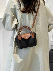 女士尼龙迷你斜挎包，磁扣饺子造型休闲可爱时尚手提包 - 黑色 - 查看 5