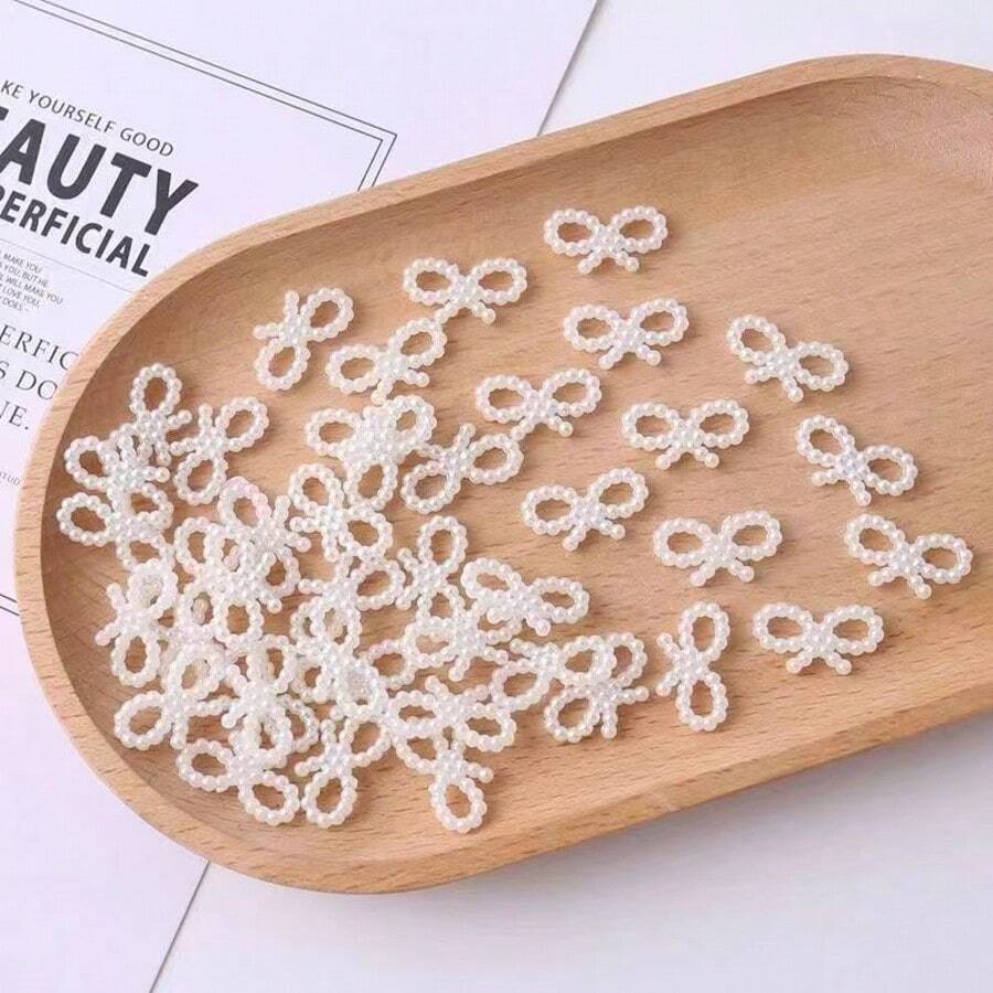 50/200 piezas Lazo, perlas artificiales de marfil Decoración de lazo para el cabello para decoración de boda DIY, decoración diaria, material DIY Clip para el cabello Suministros de joyería DIY Productos hechos a mano