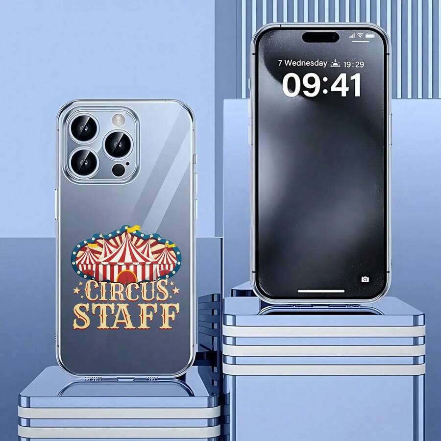 Carcasa de teléfono impreso transparente de moda Cubierta de teléfono transparente para iPhone con diseño de circo y texto Circus Staff en color gris claro ideal para personalizar tu dispositivo en eventos temáticos o como regalo divertido Para apple, teléfonos - transparente - Ver 1