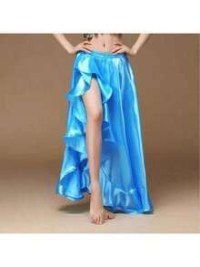 Chân váy maxi khiêu vũ thời trang, chân váy phồng xẻ tà đôi bằng satin dành cho nữ, thích hợp cho múa bụng, flamenco, nhạc rock. - Nhiều màu - Xem 33